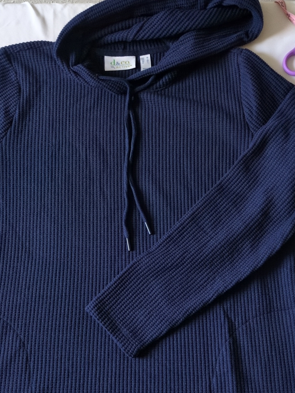 D&Co Active Women's Navy Knit Hoodie Sweater Medium Oversized
